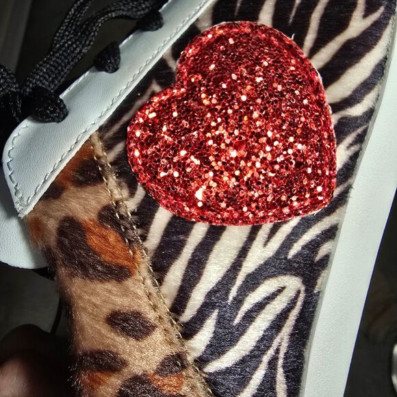 NWOT Love Moschino RARE glittery heart animal print sneakers - Picture 9 of 11